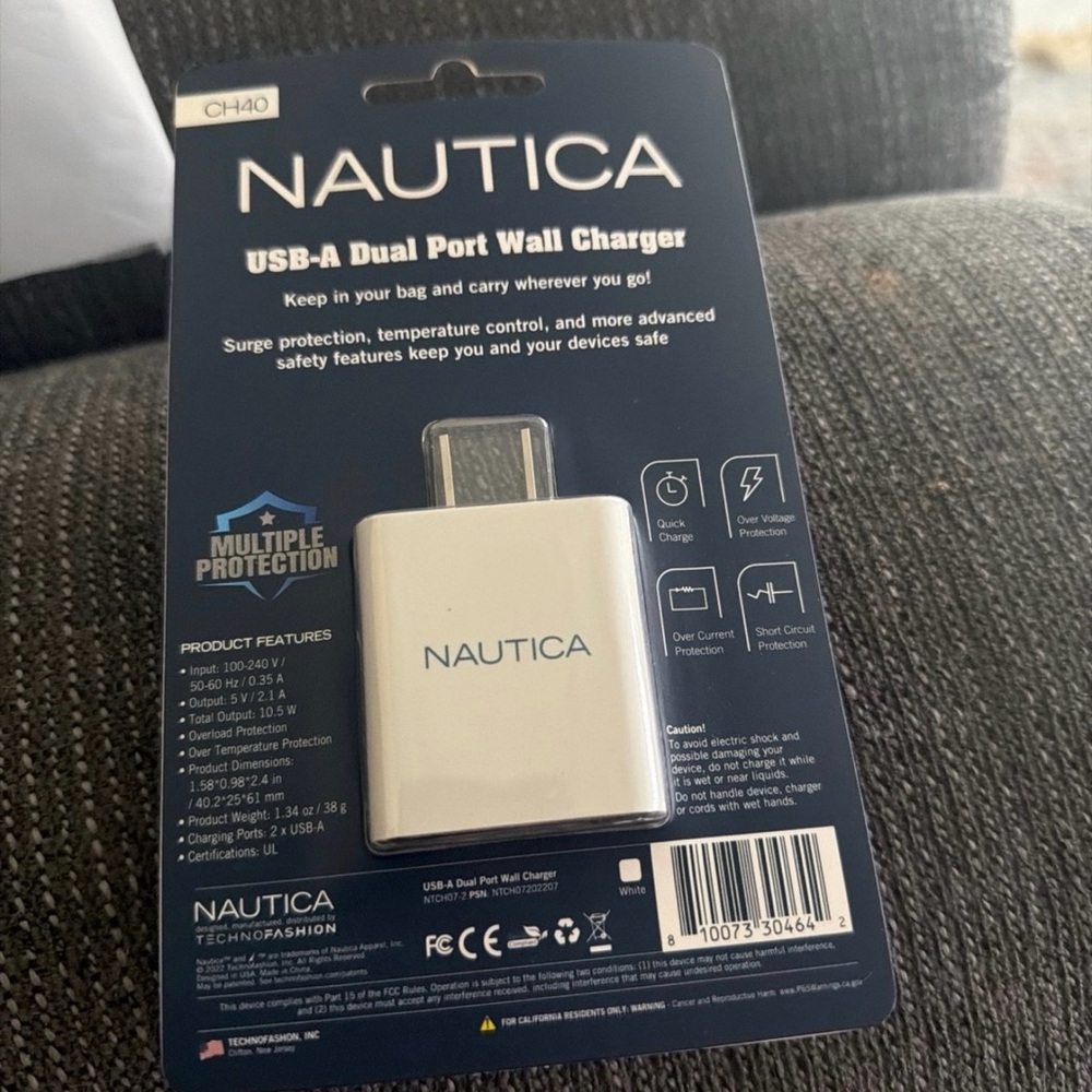 Nautica Silver USB-A Dual Port Charger